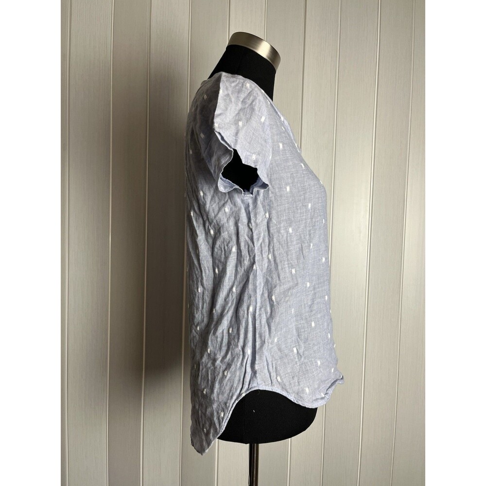 Cloth & stone light blue v-Neck Blouse Short Sleeve Dot Motif Print Top Size XS - Picture 6 of 12